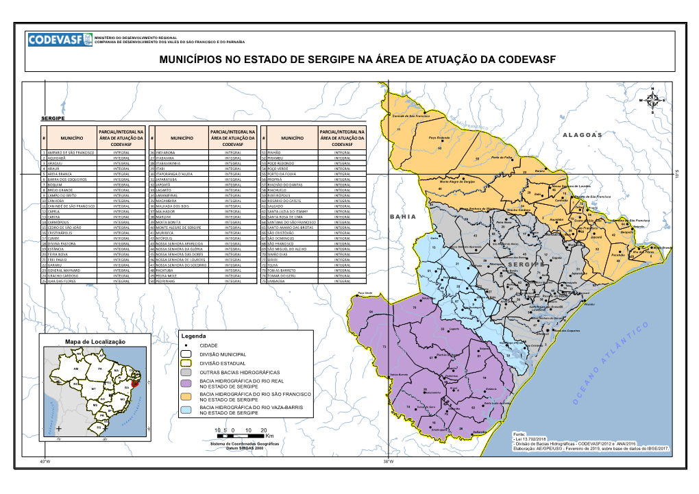 Municípios No Estado De Sergipe Na Área De Atuação Da Codevasf