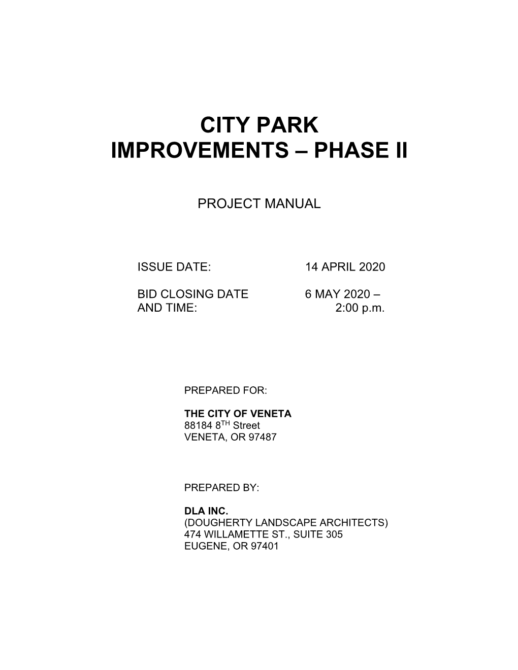 City Park Phase II Project Manual