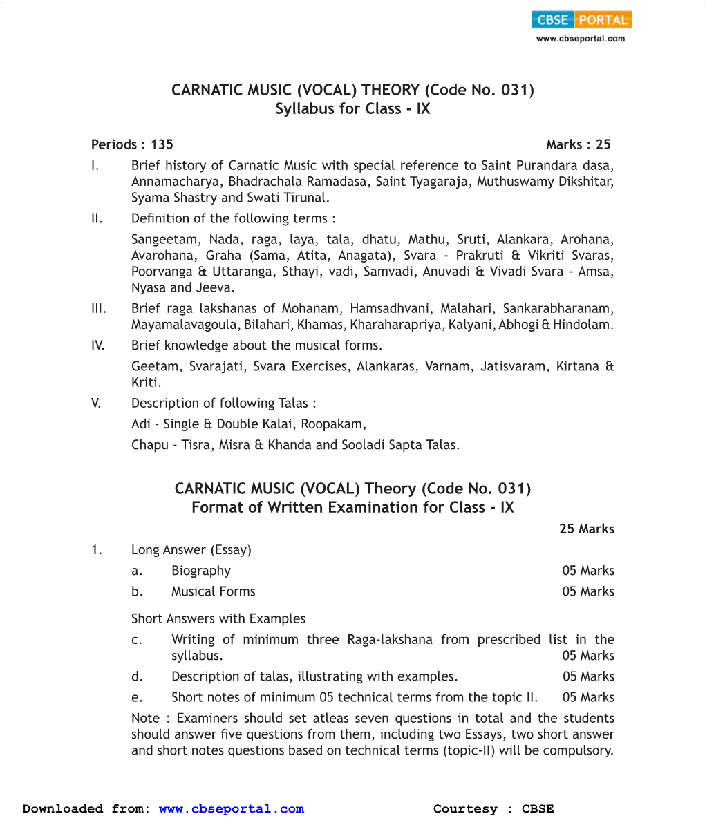 CARNATIC MUSIC (VOCAL) THEORY (Code No