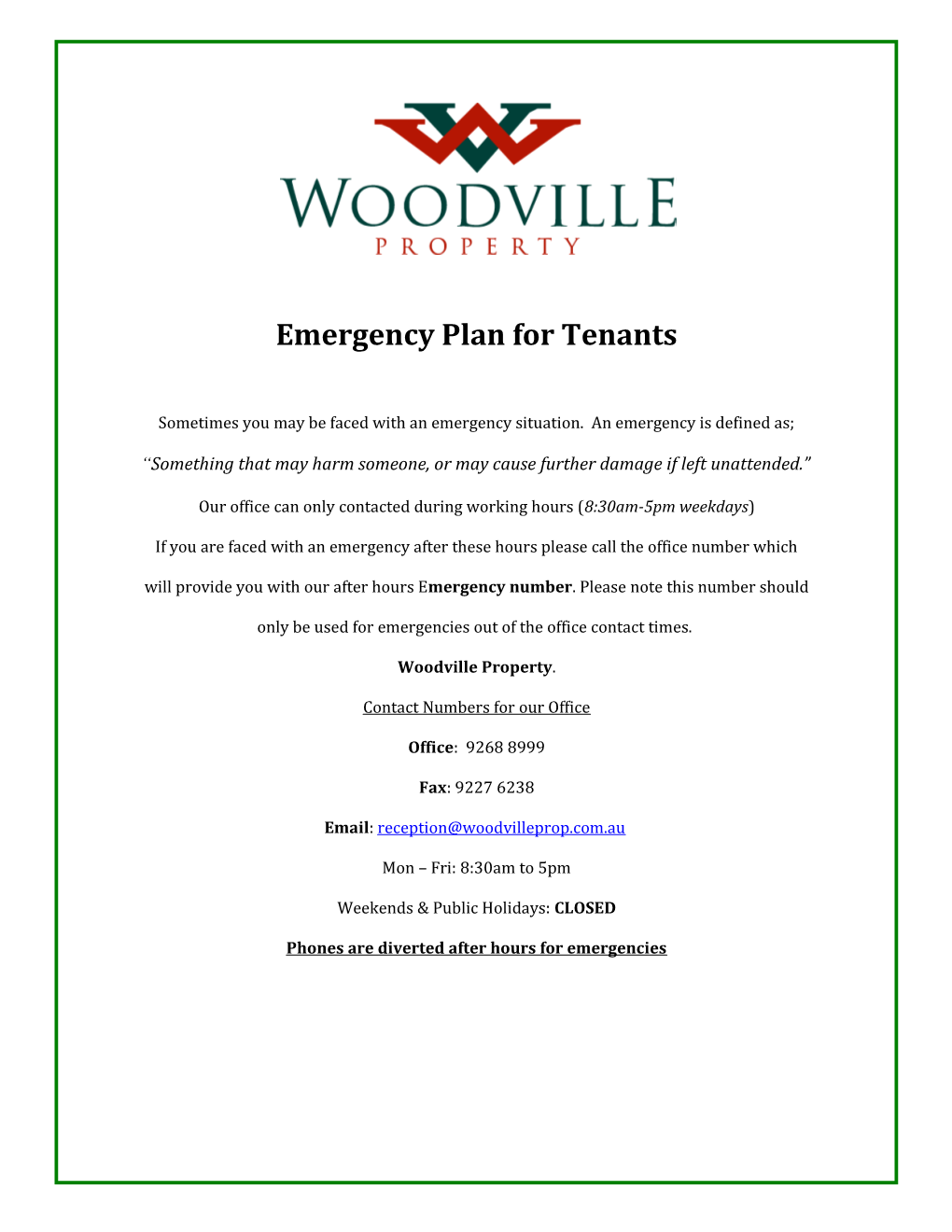 Emergency Plan for Tenants