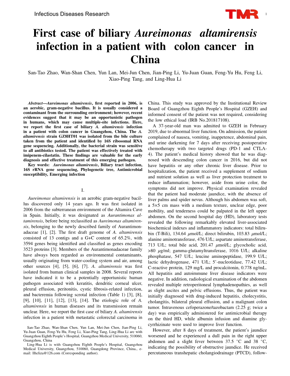 First Case of Biliary Aureimonas Altamirensis Infection in a Patient