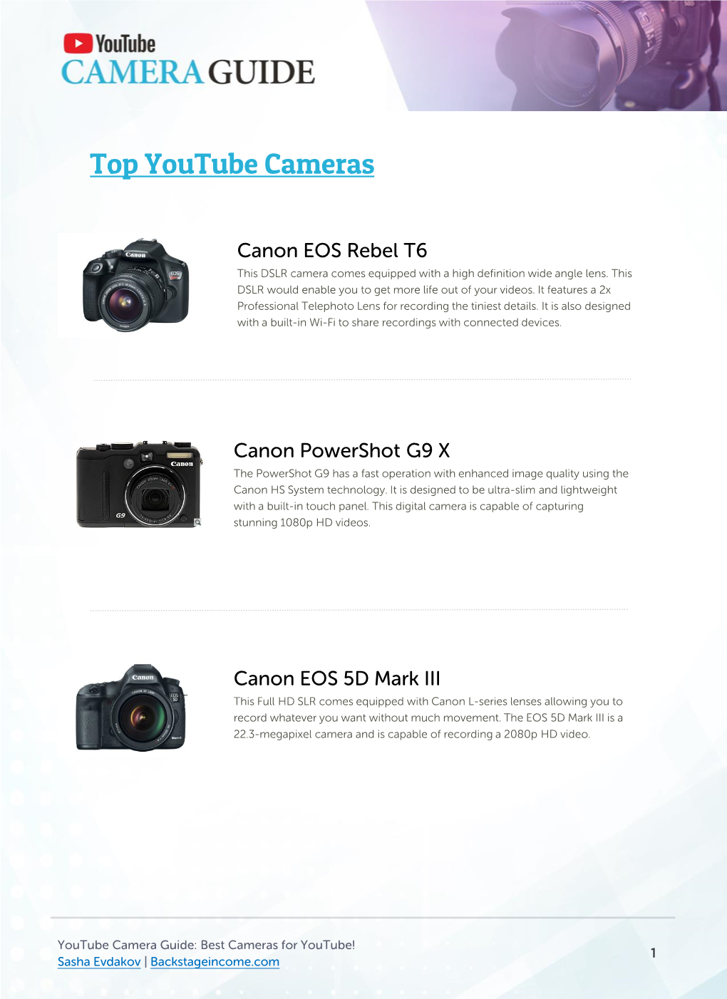 Youtube Camera Guide for Youtuber