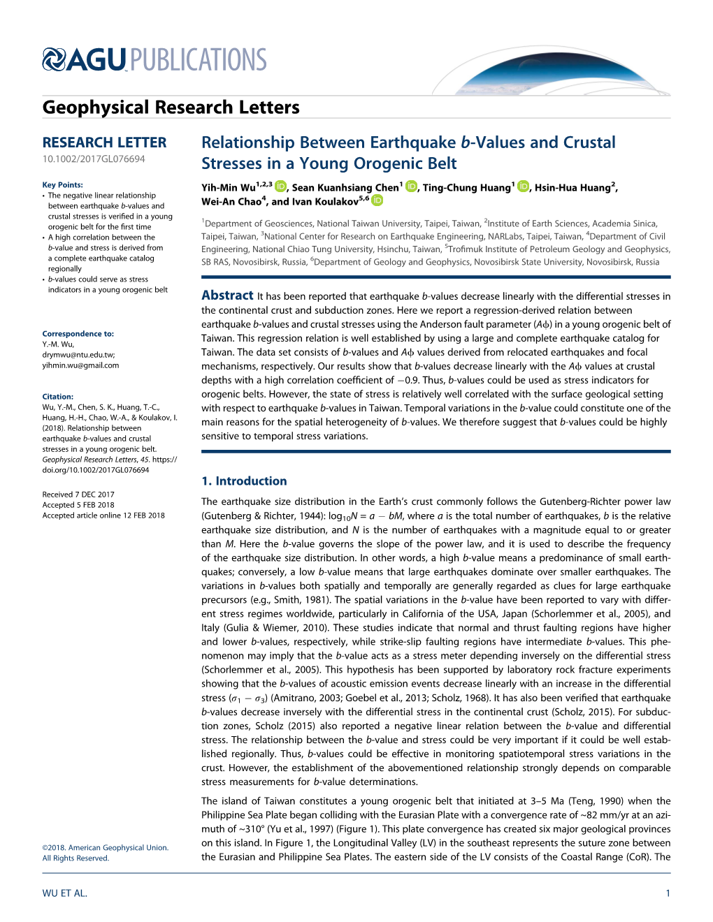 Relationship Between Earthquake B-Values and Crustal Stresses in A