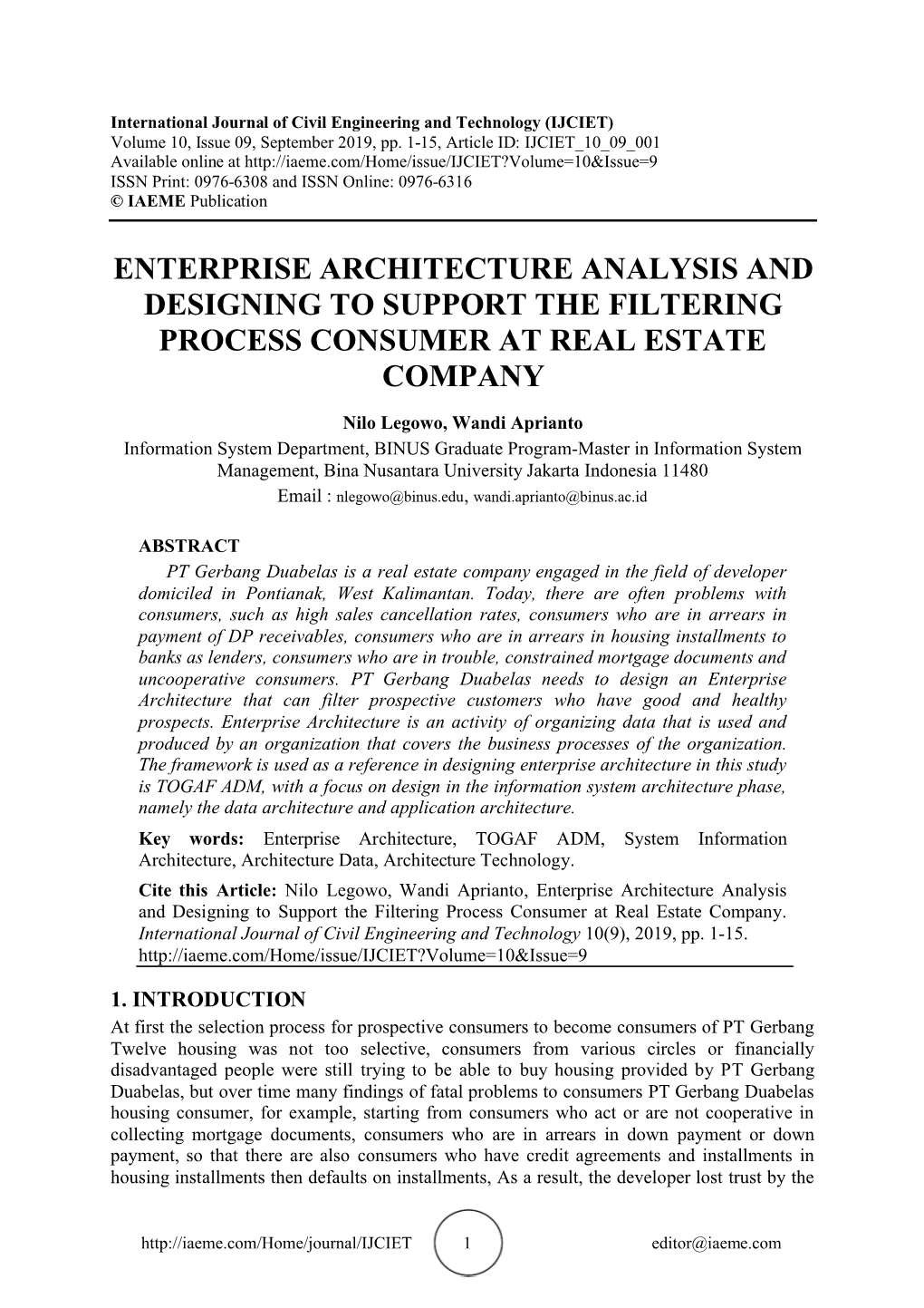 Enterprise Architecture Analysis and Designing T Support the Filtering O Process Consumer at Real Estate Company