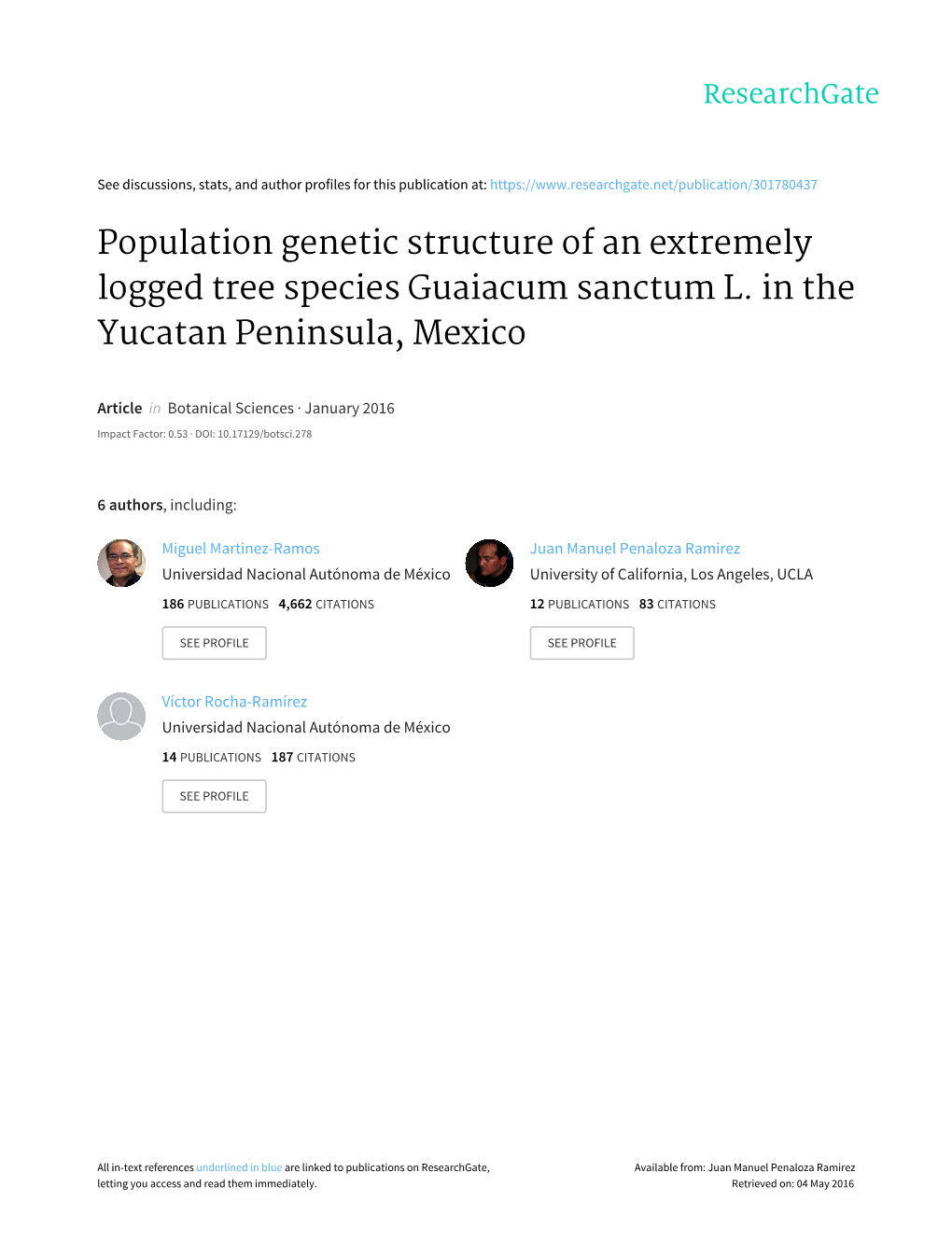 Population Genetic Structure of an Extremely Logged Tree Species Guaiacum Sanctum L