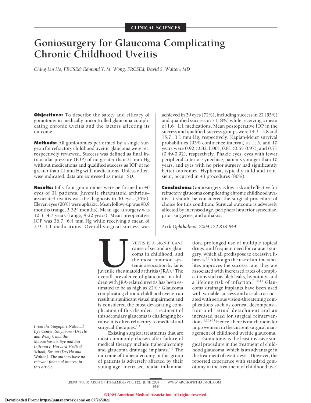 Goniosurgery for Glaucoma Complicating Chronic Childhood Uveitis