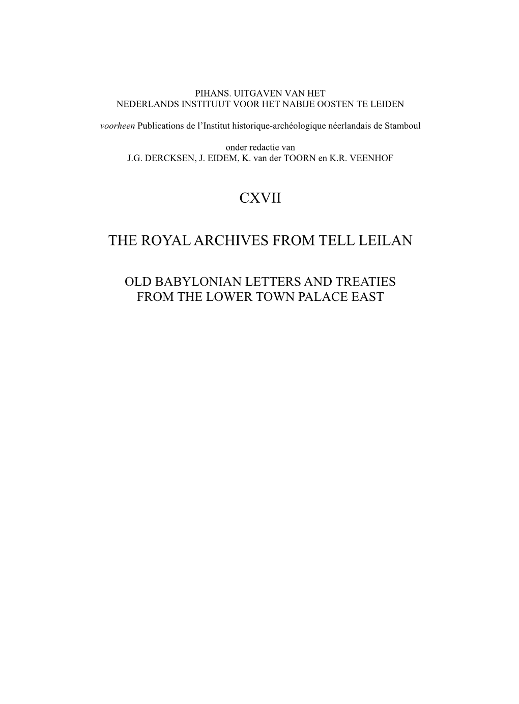 Cxvii the Royal Archives from Tell Leilan