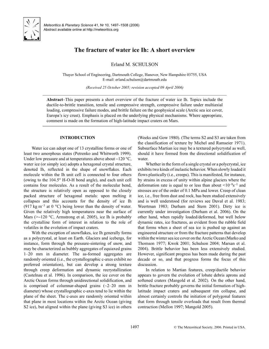 The Fracture of Water Ice Ih: a Short Overview