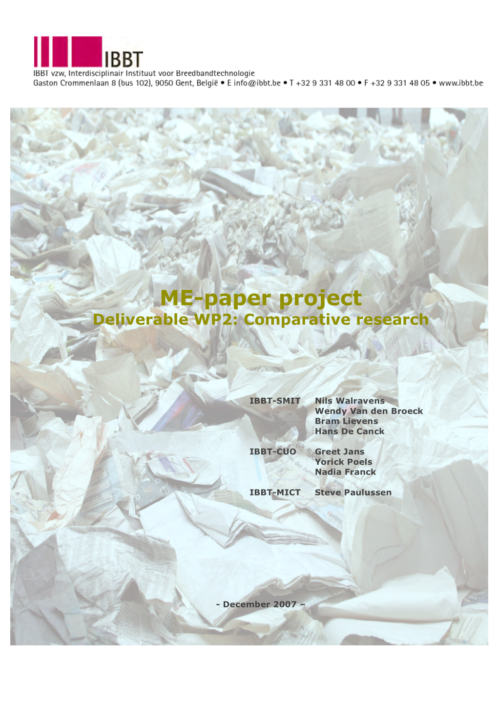 ME-Paper Project Deliverable WP2: Comparative Research