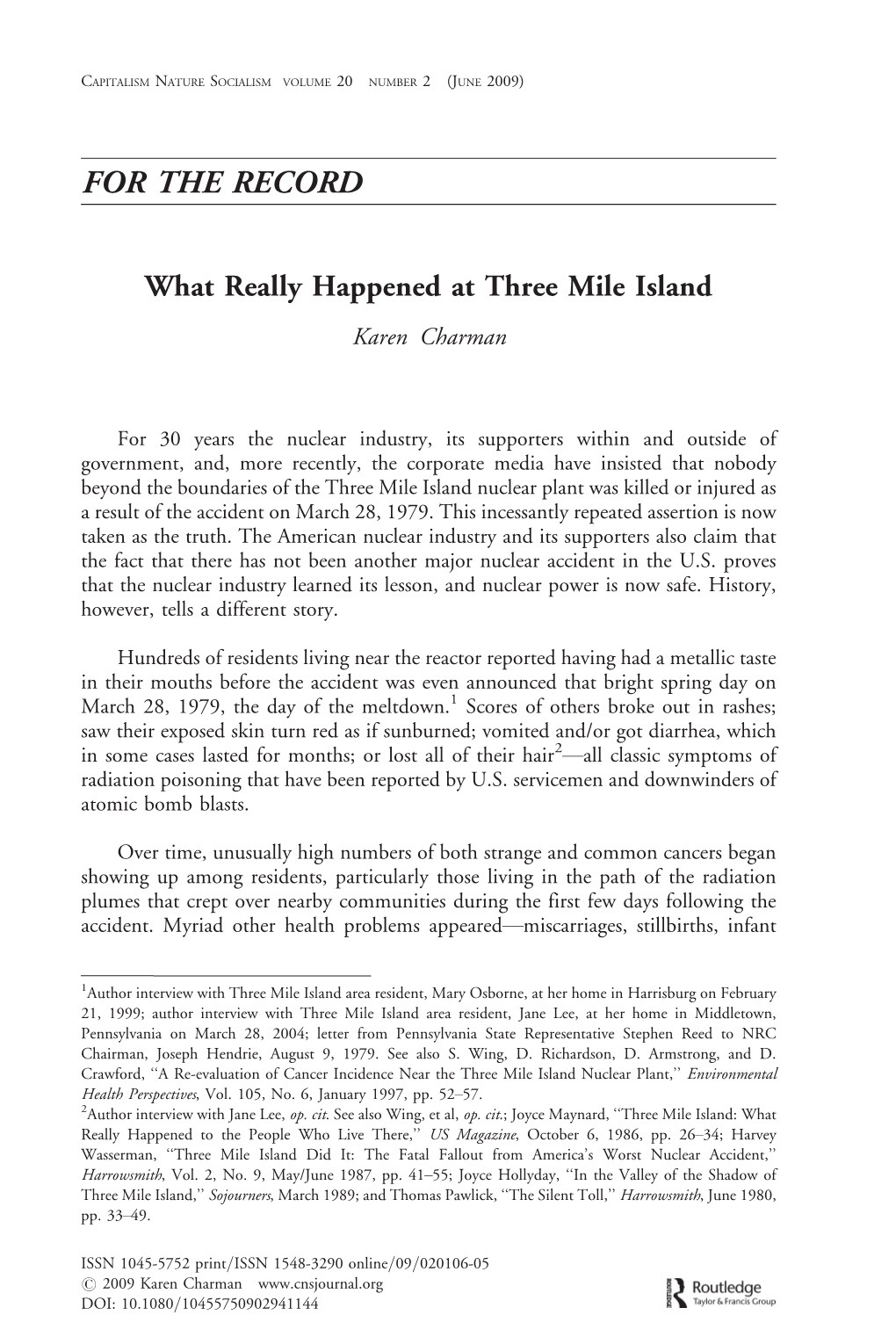 What Really Happened at Three Mile Island Karen Charman