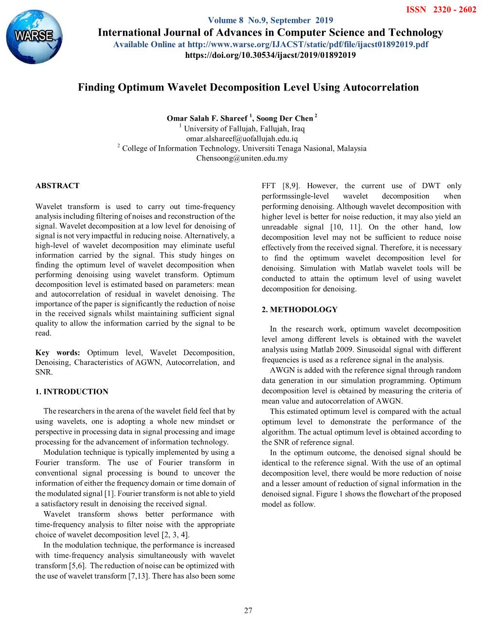 Finding Optimum Wavelet Decomposition Level Using Autocorrelation