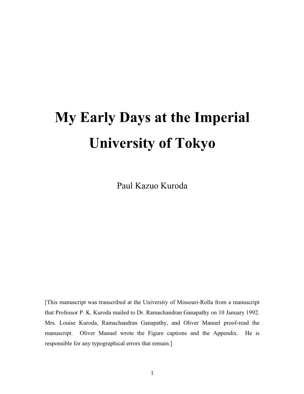 Autobiography of the Late Paul K. Kuroda