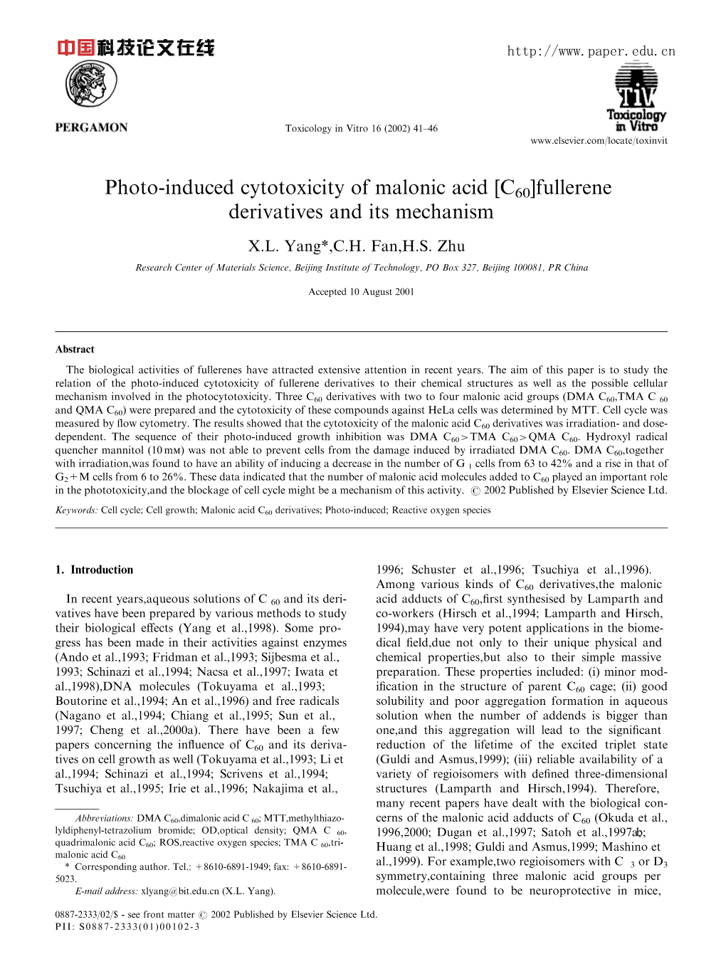 Photo-Induced Cytotoxicity of Malonic Acid [C60]Fullerene Derivatives and Its Mechanism