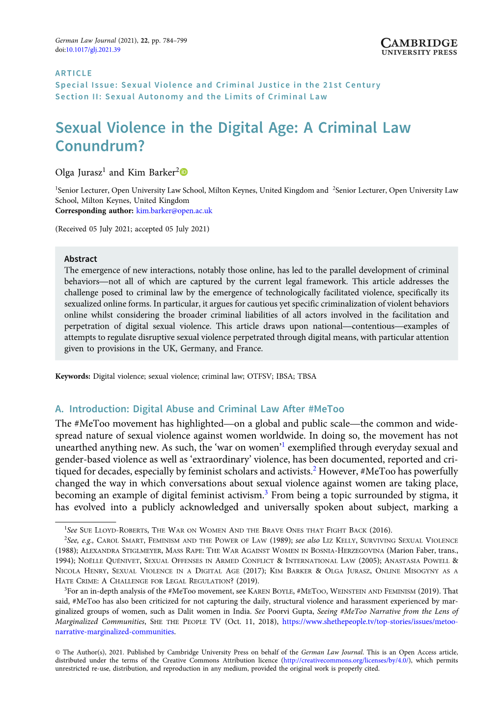 Sexual Violence in the Digital Age: a Criminal Law Conundrum?