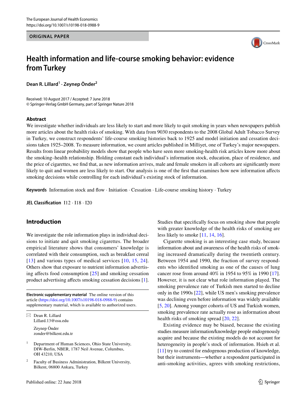 Health Information and Life-Course Smoking Behavior: Evidence from Turkey