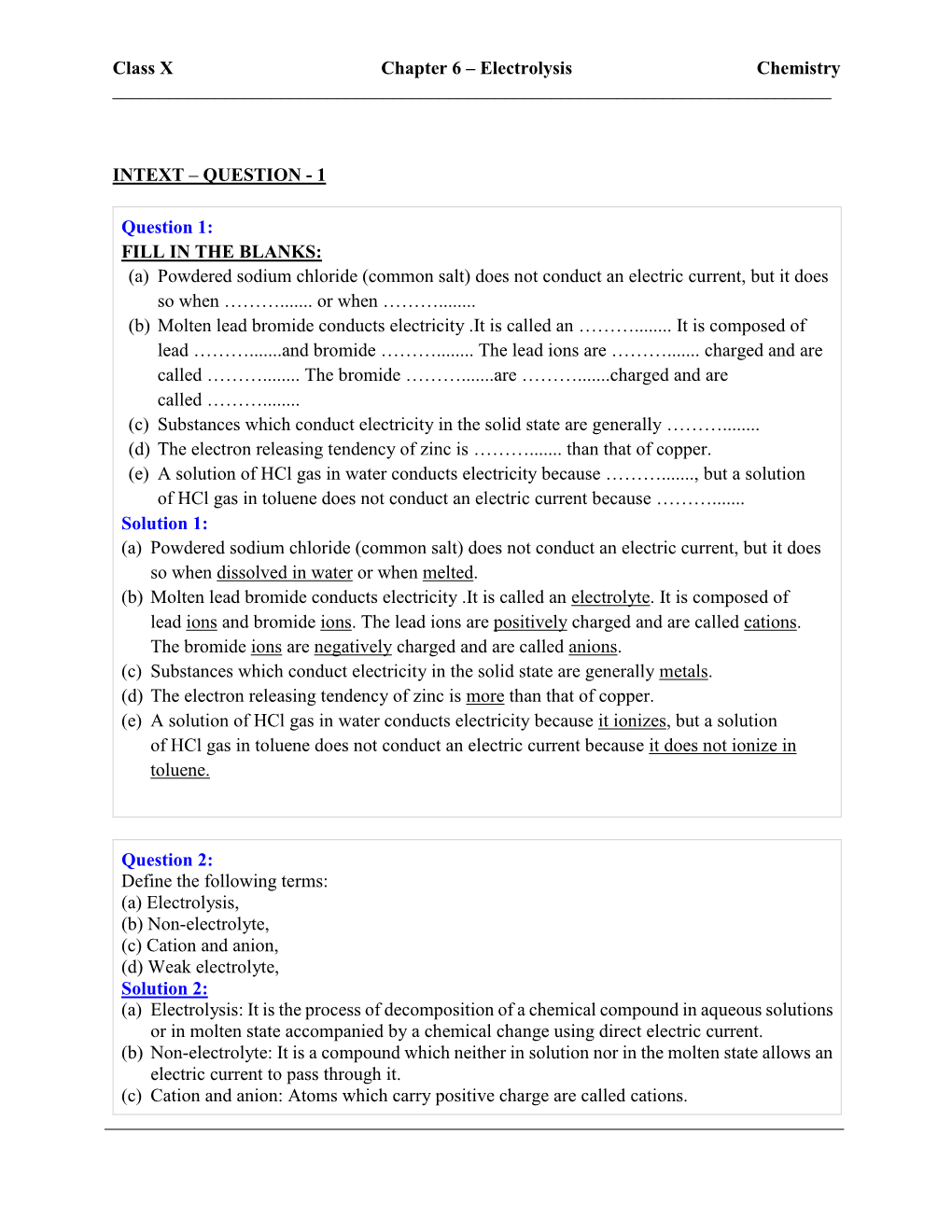 Electrolysis Chemistry ______