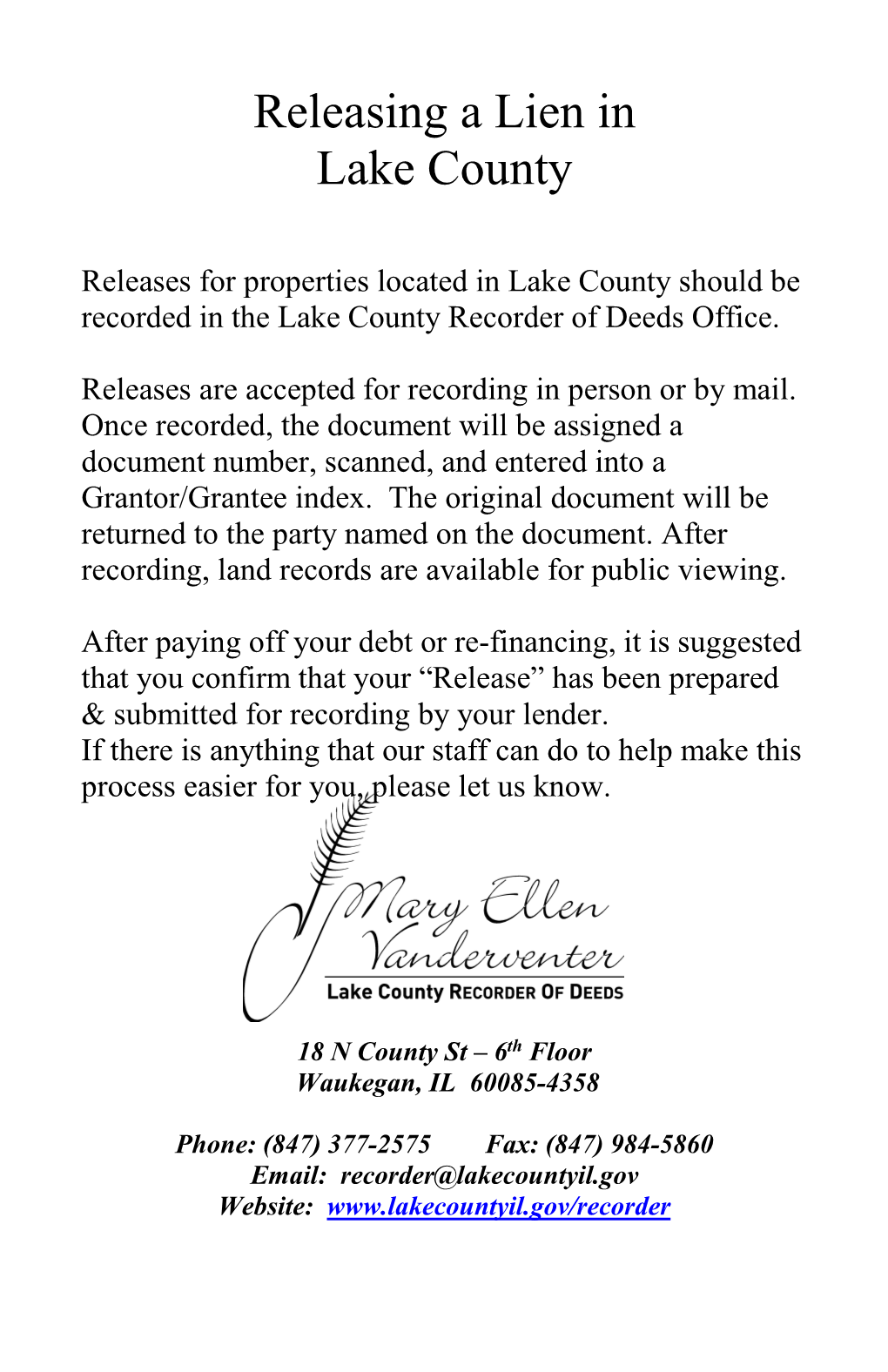 Releasing a Lien in Lake County