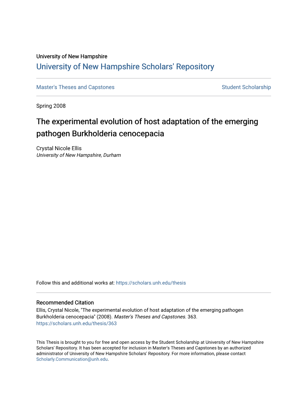 The Experimental Evolution of Host Adaptation of the Emerging Pathogen Burkholderia Cenocepacia