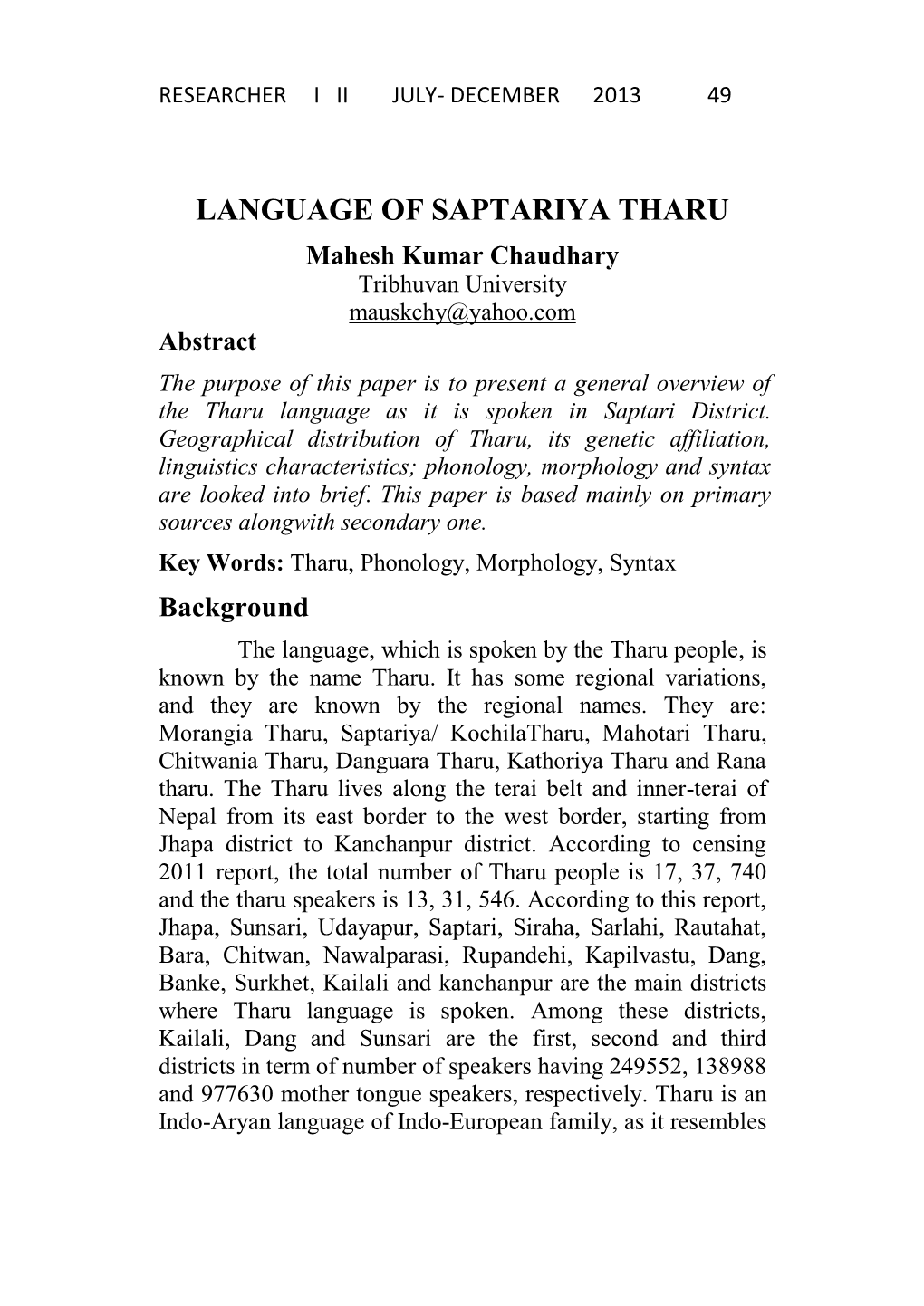 Language of Saptariya Tharu