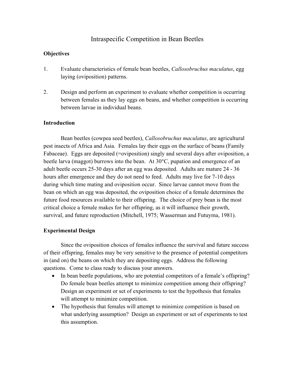 Intraspecific Competition in Bean Beetles