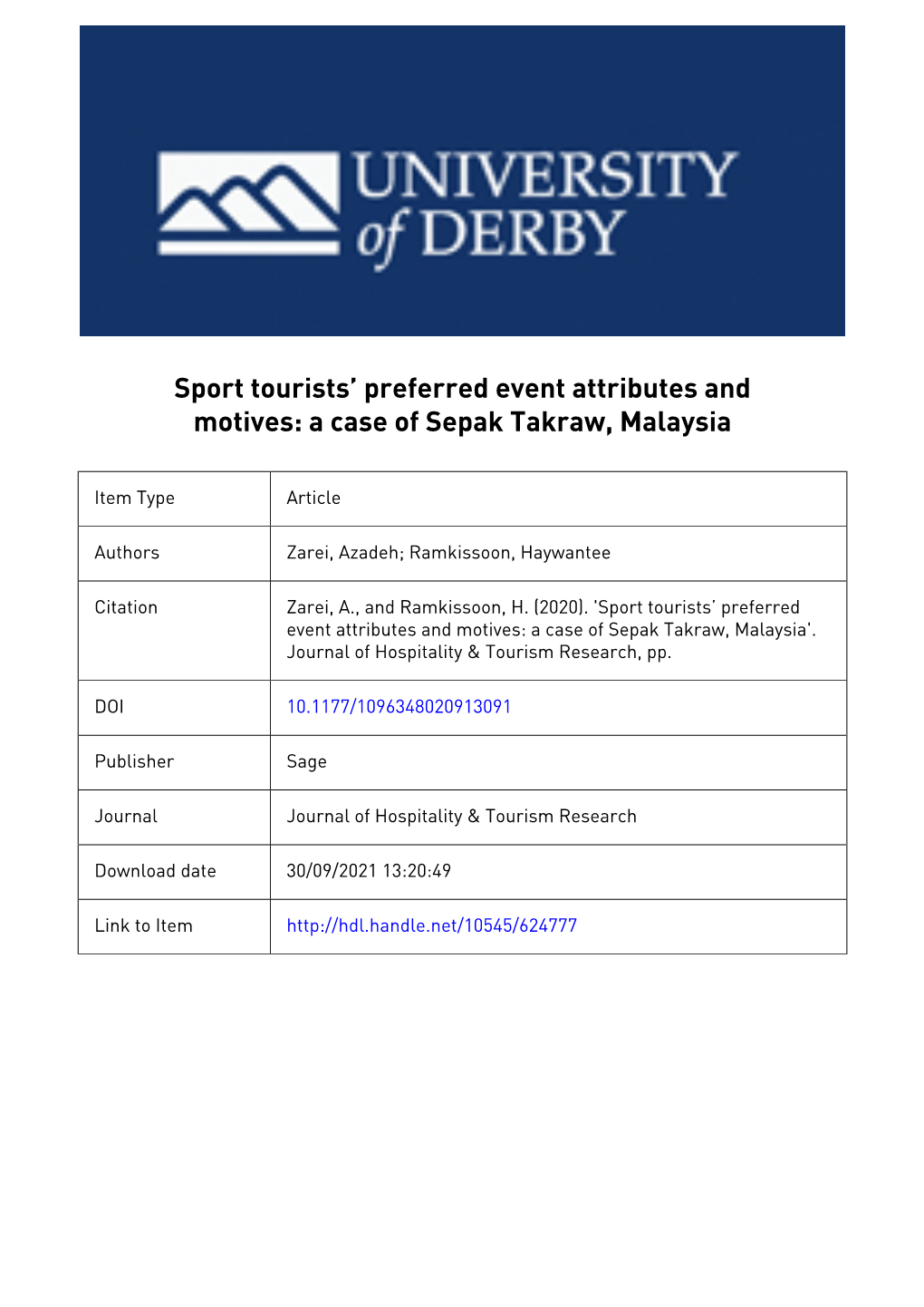 Sport Tourists' Preferred Event Attributes And