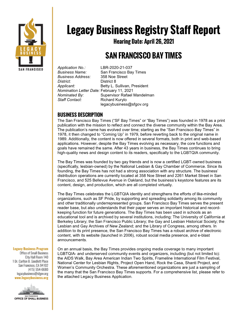 Item 4F. LBR-2020-21-037 San Francisco Bay Times