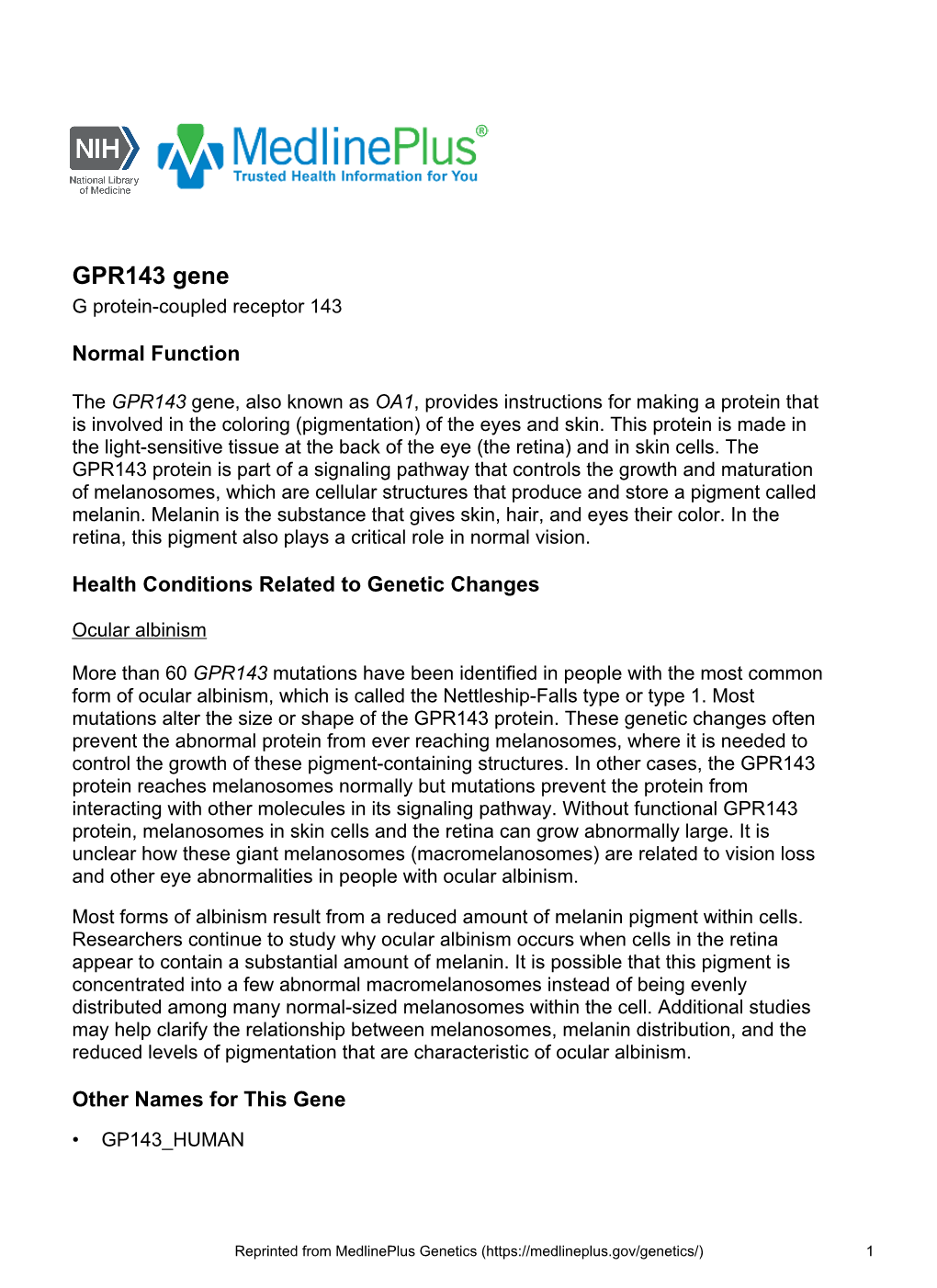 GPR143 Gene G Protein-Coupled Receptor 143