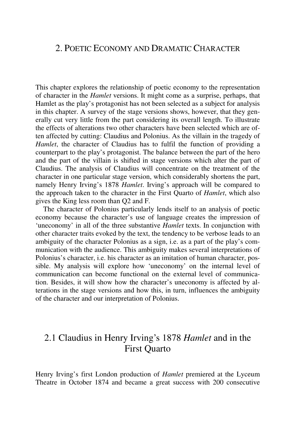 2.1 Claudius in Henry Irving's 1878 Hamlet and in the First Quarto