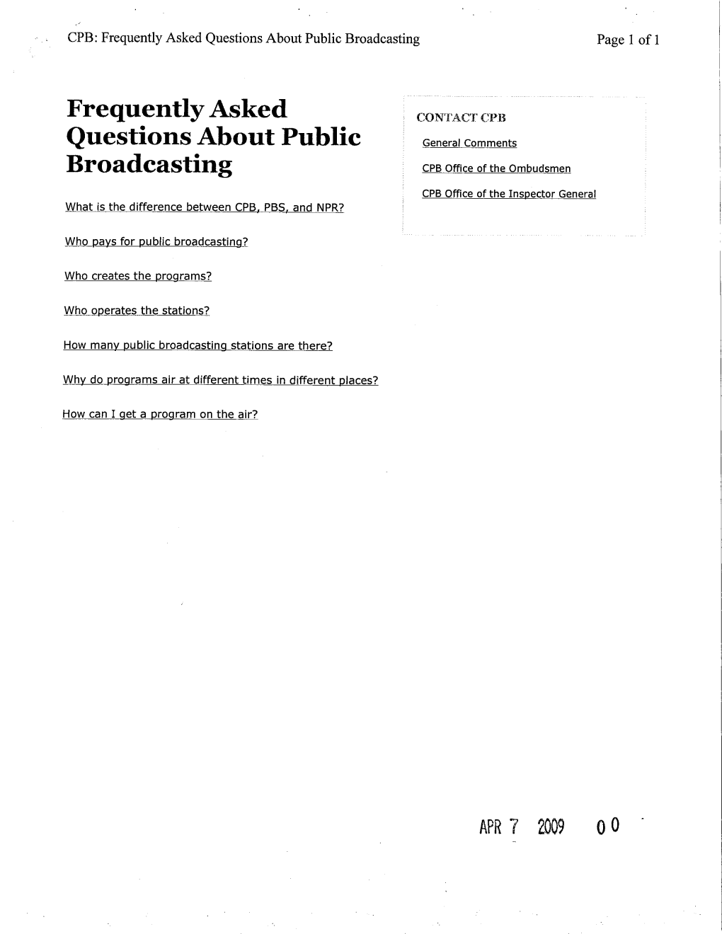 Questions About Public Broadcasting Page 1 of 1