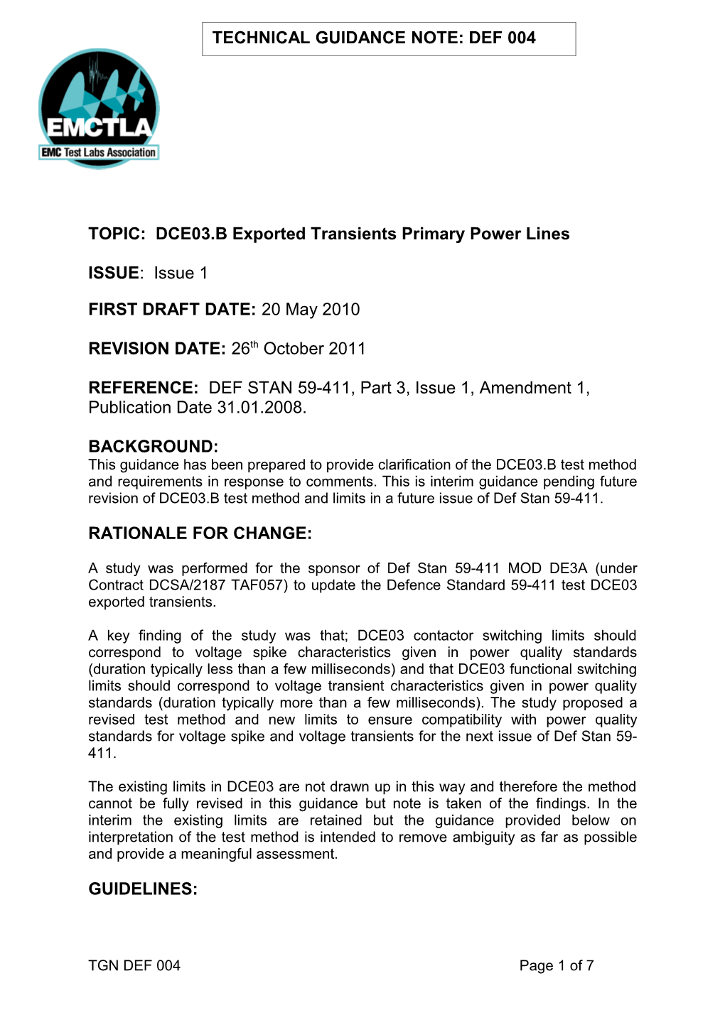 TOPIC: DCE03.B Exported Transients Primary Power Lines