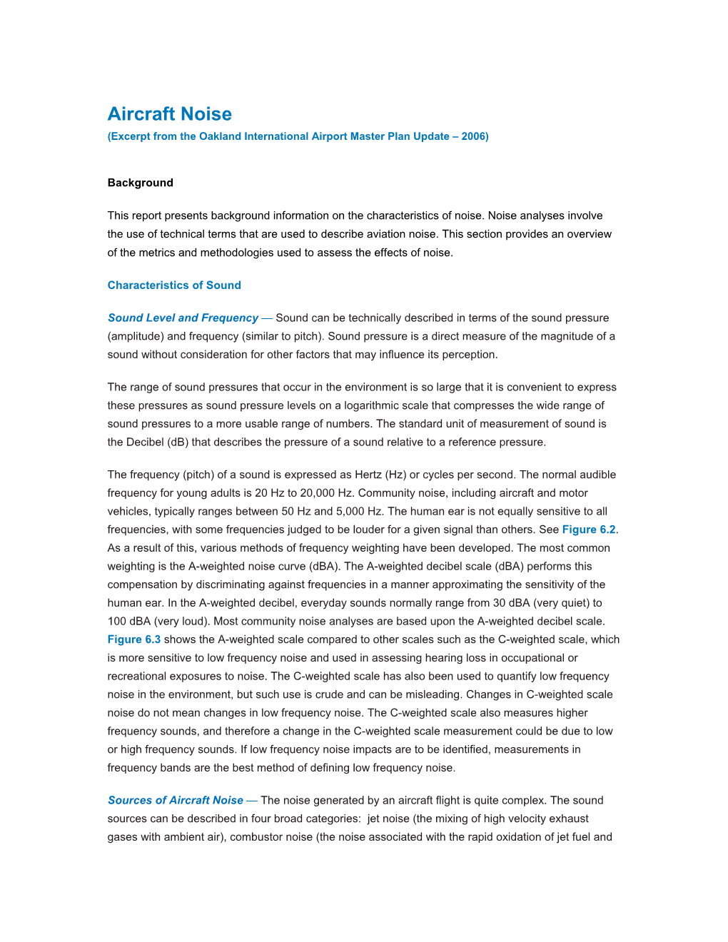 Aircraft Noise (Excerpt from the Oakland International Airport Master Plan Update – 2006)