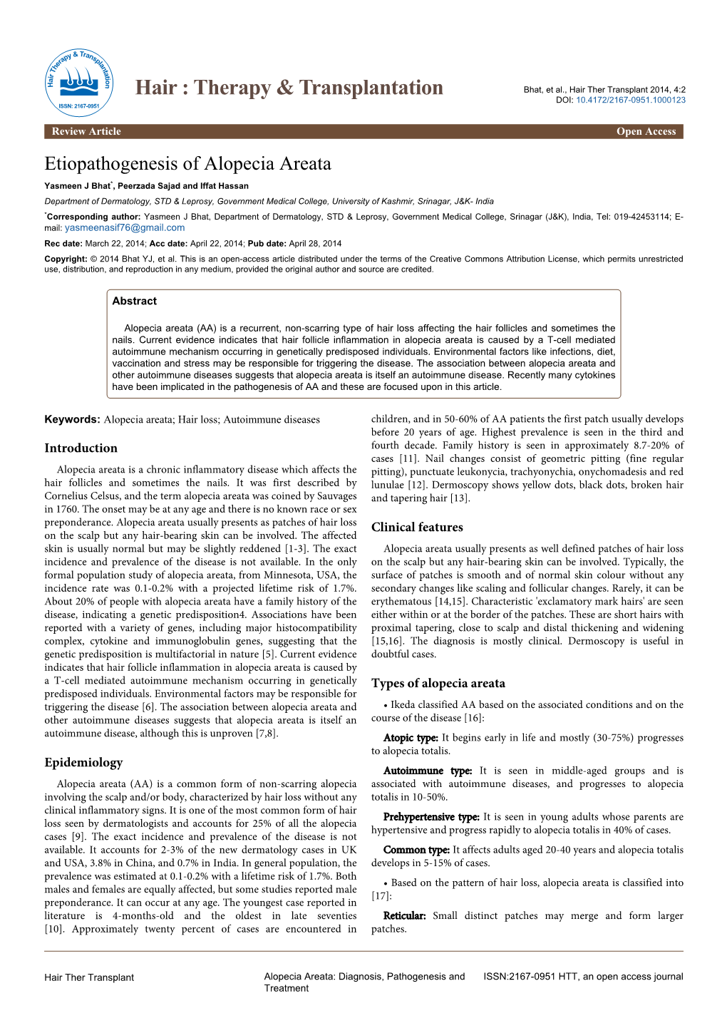 Etiopathogenesis of Alopecia Areata