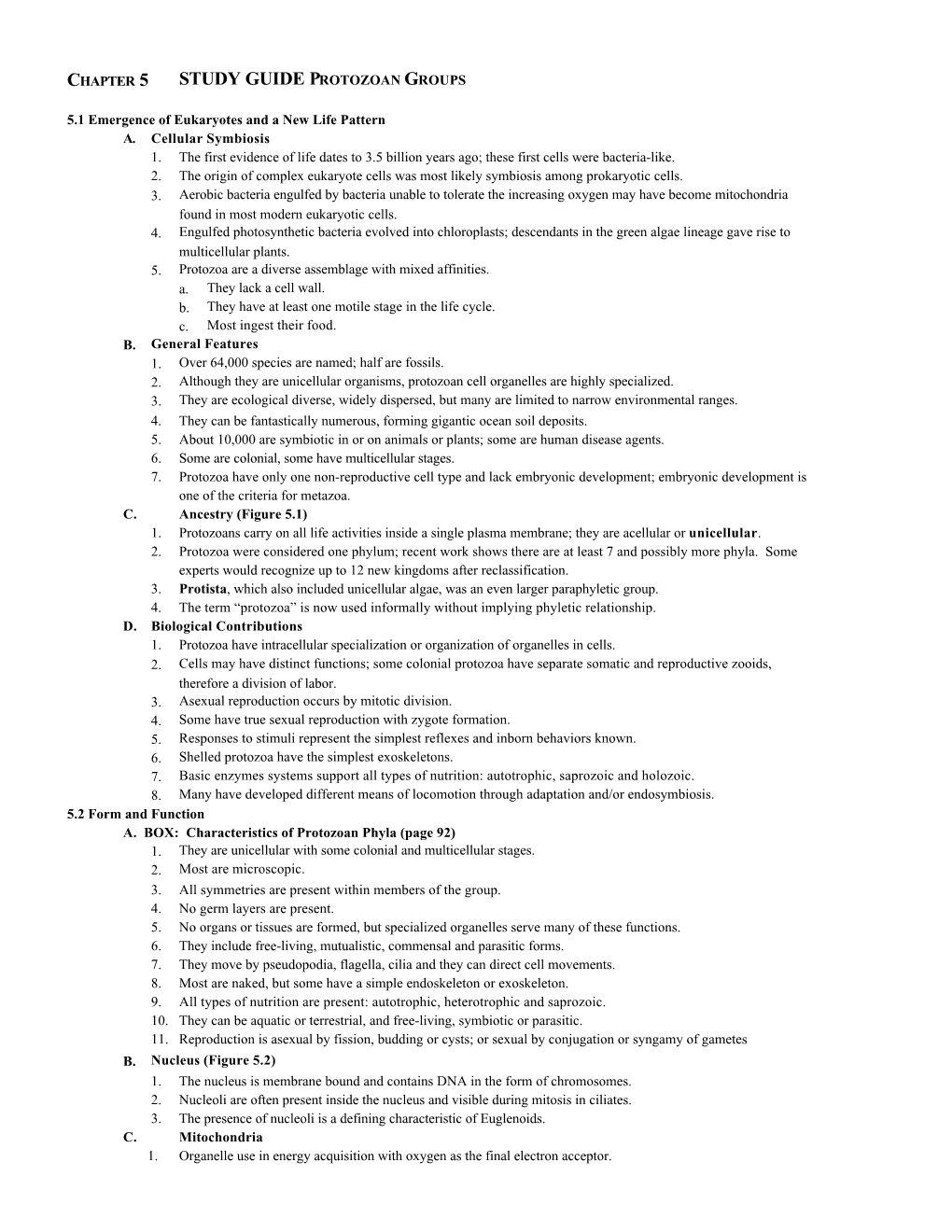 Chapter 5 Study Guide Protozoan Groups