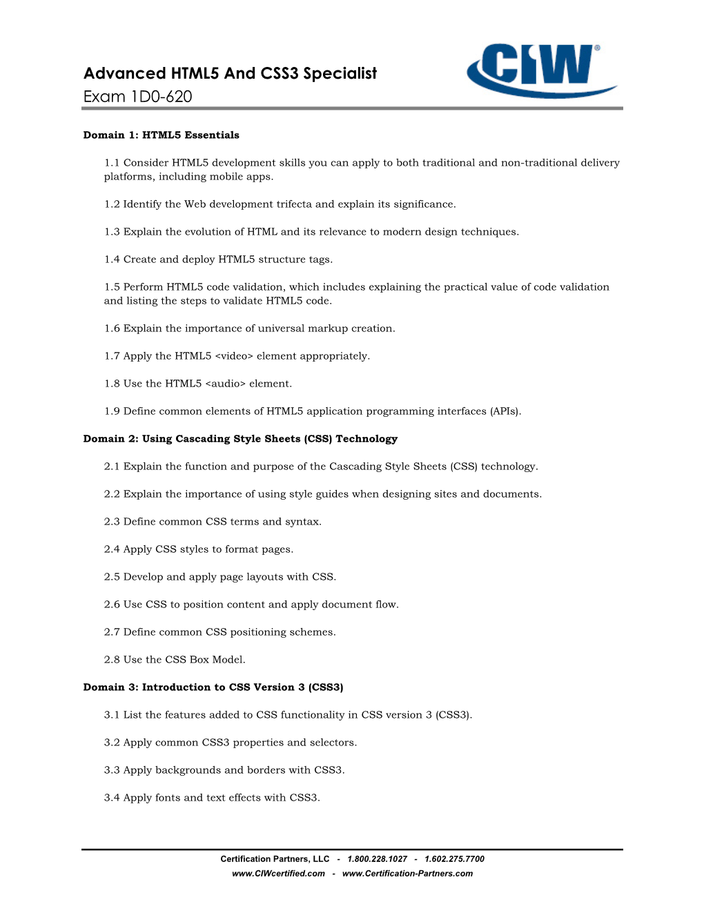 Advanced HTML5 and CSS3 Specialist Exam 1D0-620