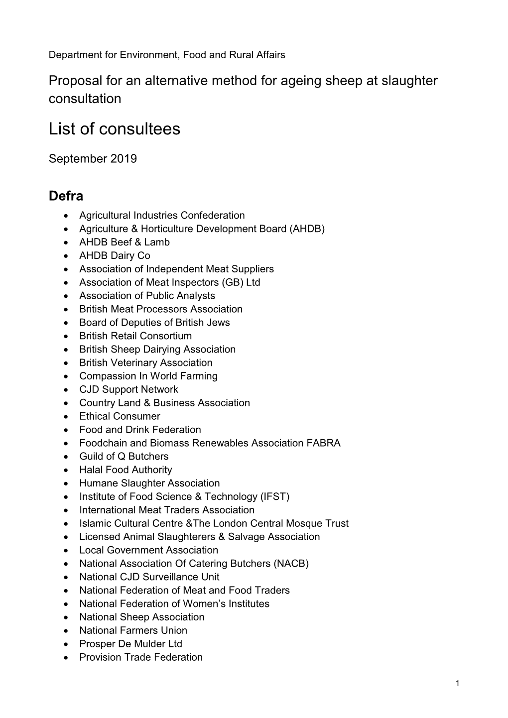 Ageing Sheep Consultation: List of Consultees