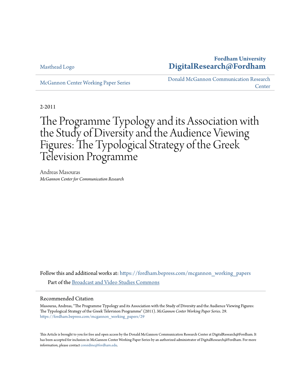 The Programme Typology and Its Association with the Study of Diversity and The