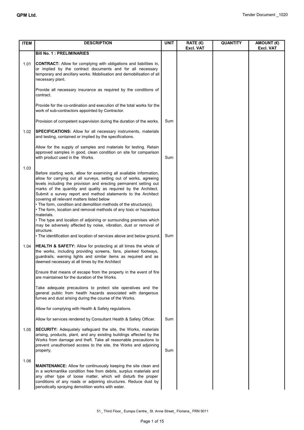 QPM Ltd. Tender Document 1020