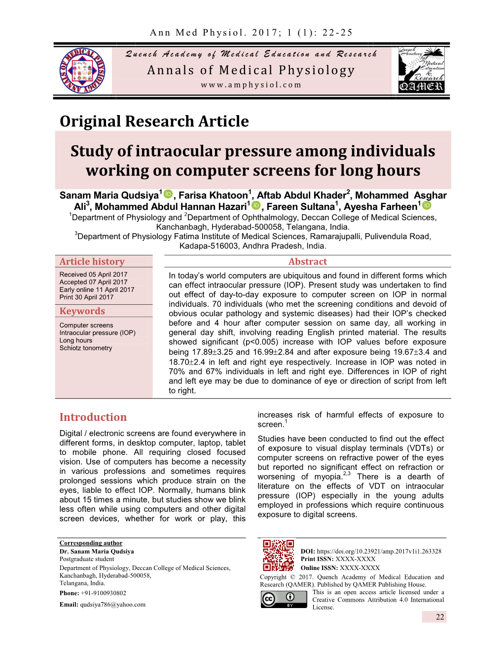 Study of Intraocular Pressure Among Individuals Working on Computer Screens for Long Hours