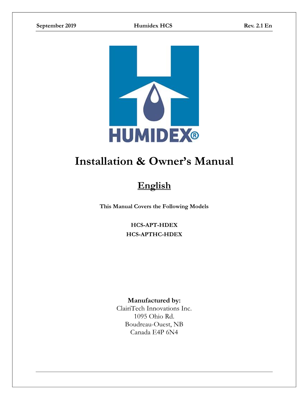 Installation & Owner's Manual