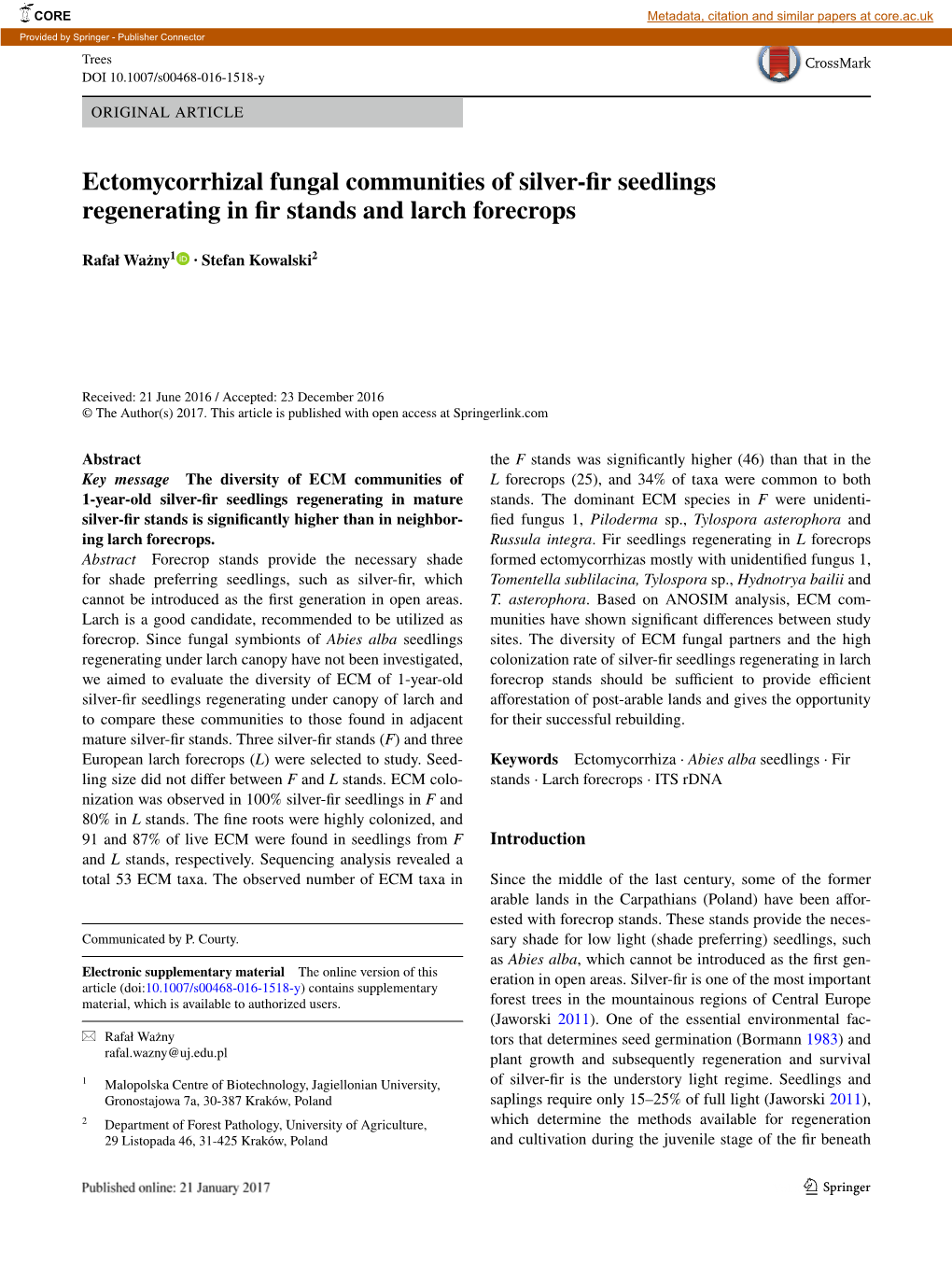 Ectomycorrhizal Fungal Communities of Silver-Fir Seedlings Regenerating in Fir Stands and Larch Forecrops