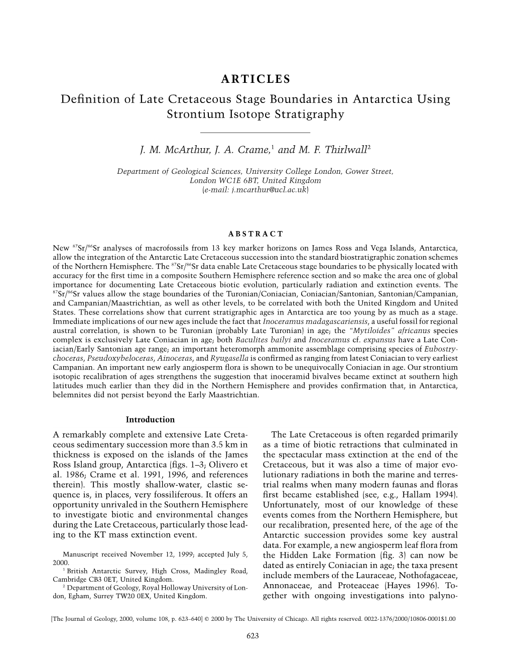 ARTICLES Definition of Late Cretaceous Stage Boundaries In