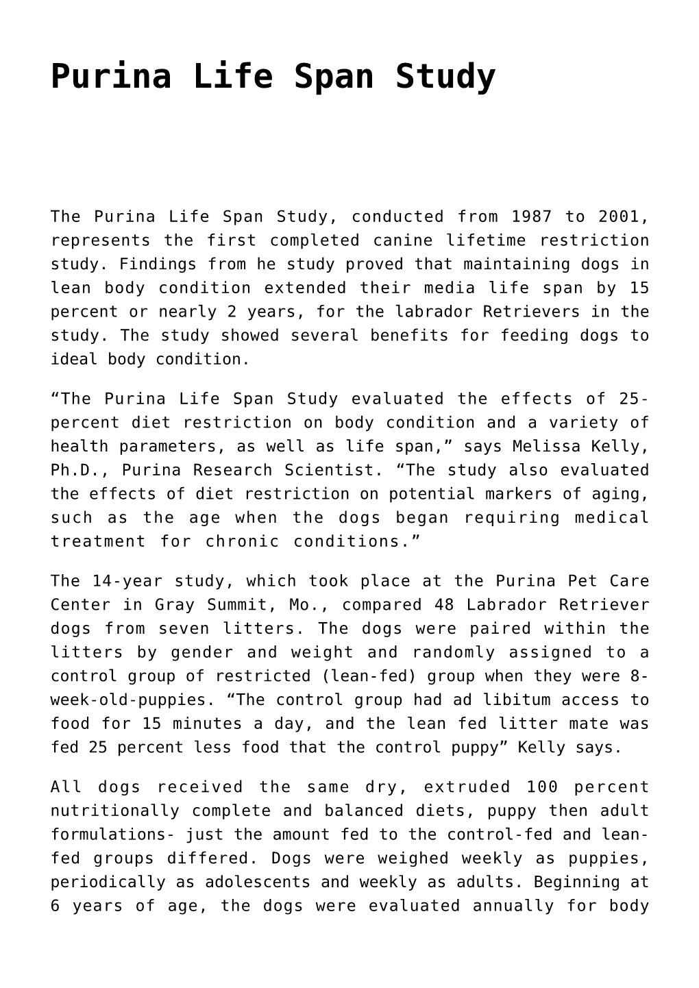 Purina Life Span Study,Safe Handling of Chemotherapy at Home