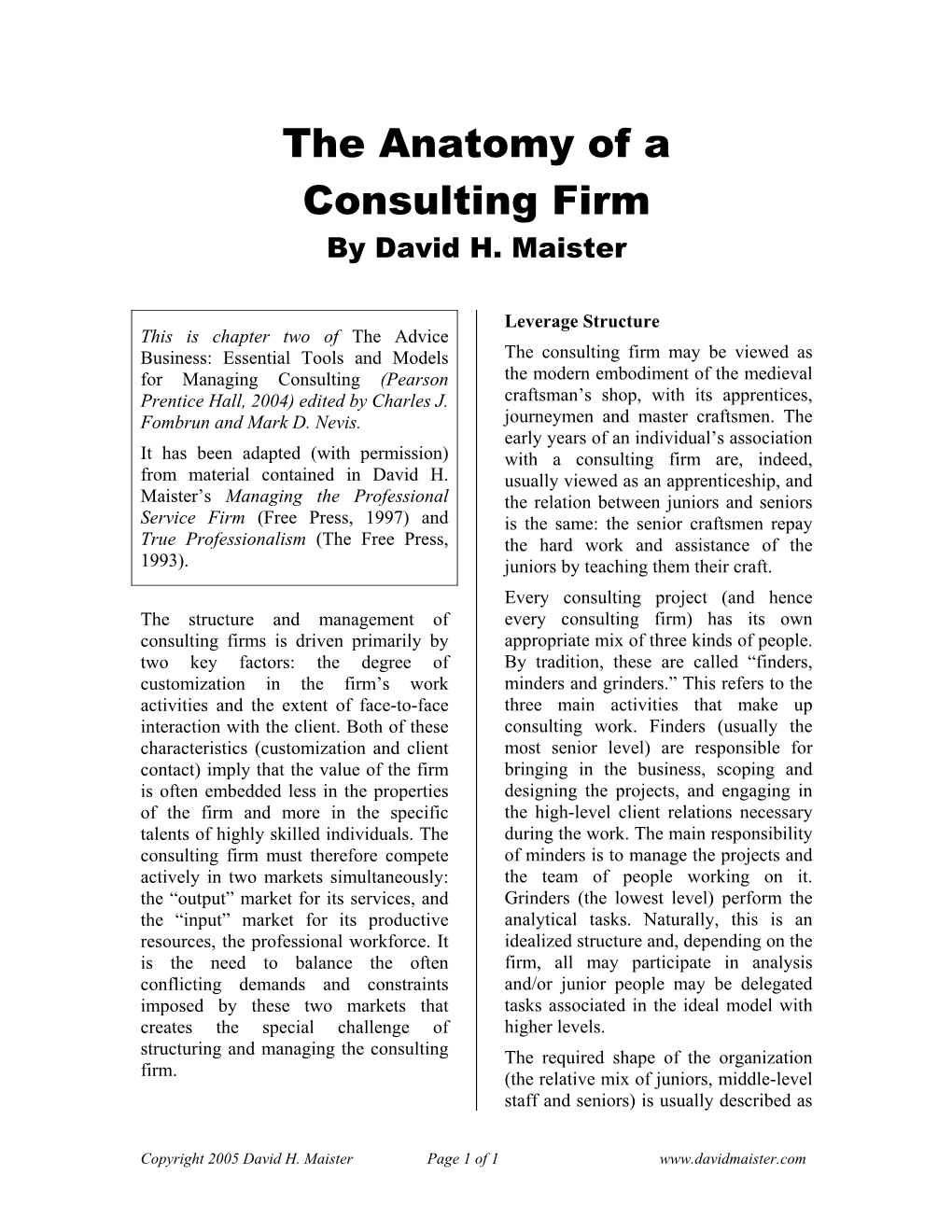 The Anatomy of a Consulting Firm by David H