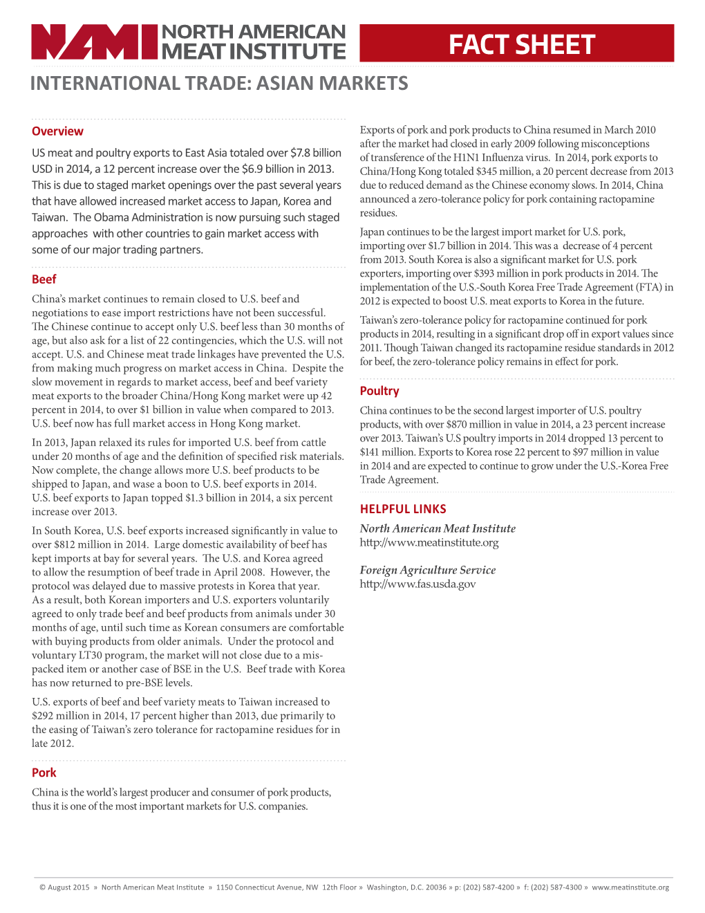 Fact Sheet International Trade: Asian Markets