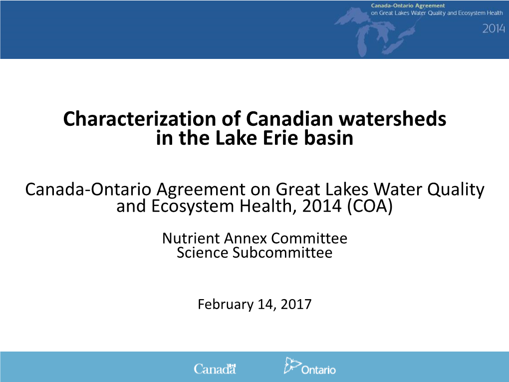 Characterization of Canadian Watersheds in the Lake Erie Basin