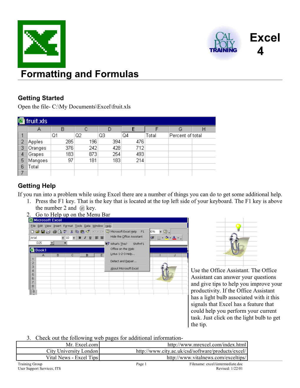 Formatting and Formulas