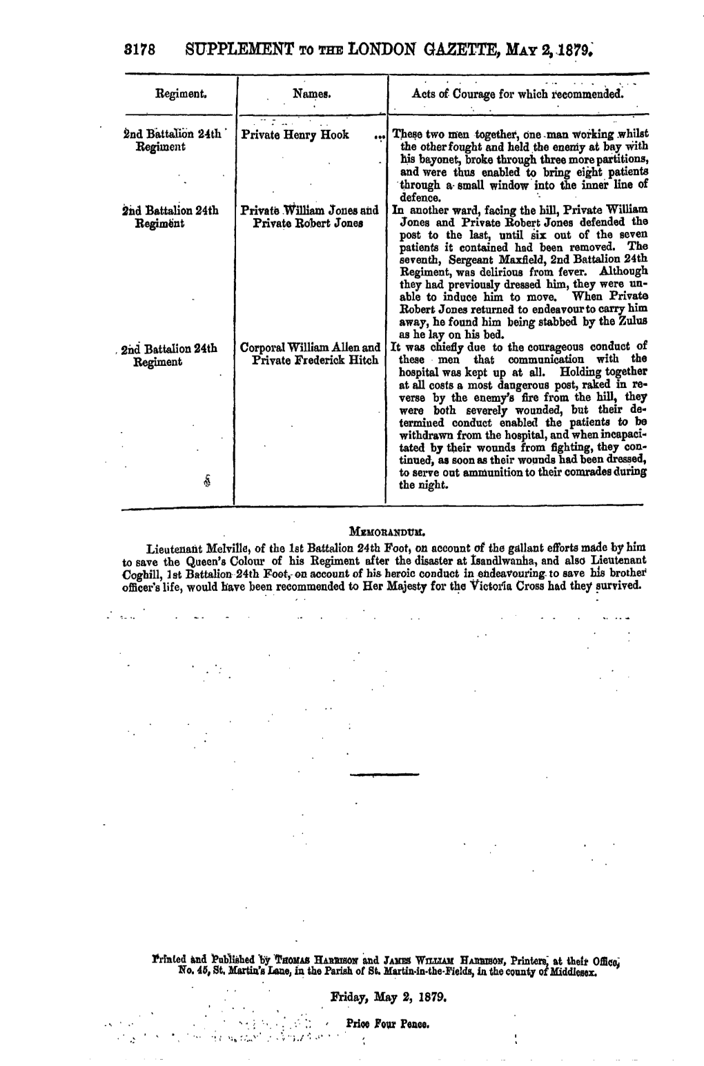 3178 Supplement to the London Gazette, May 2,1879