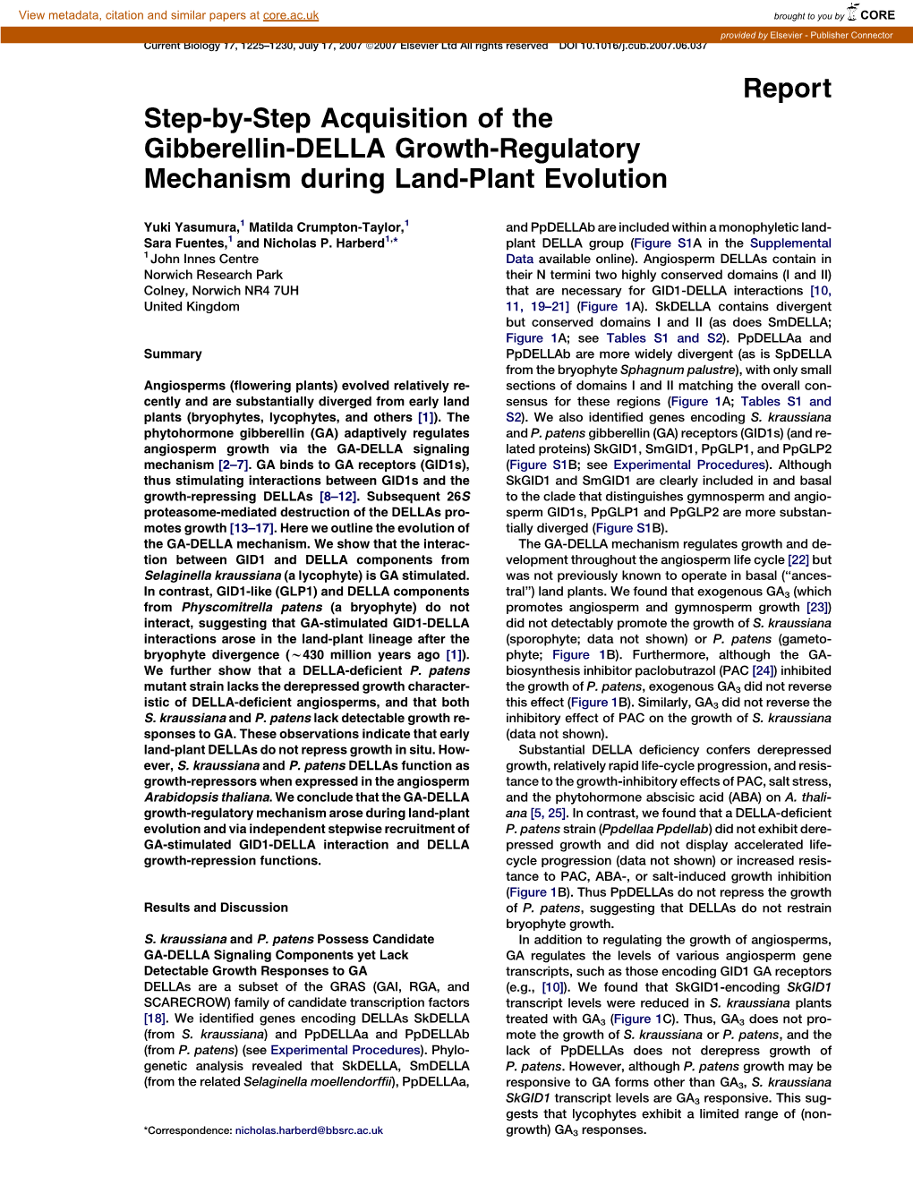 Report Step-By-Step Acquisition of the Gibberellin-DELLA Growth-Regulatory Mechanism During Land-Plant Evolution