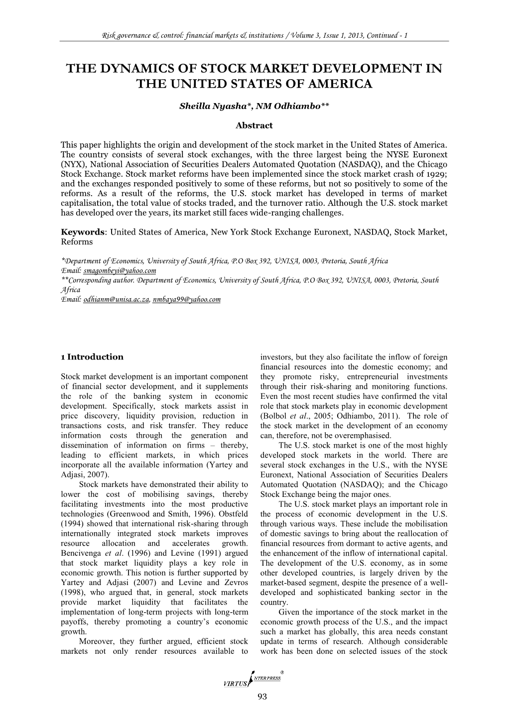 The Dynamics of Stock Market Development in the United States of America