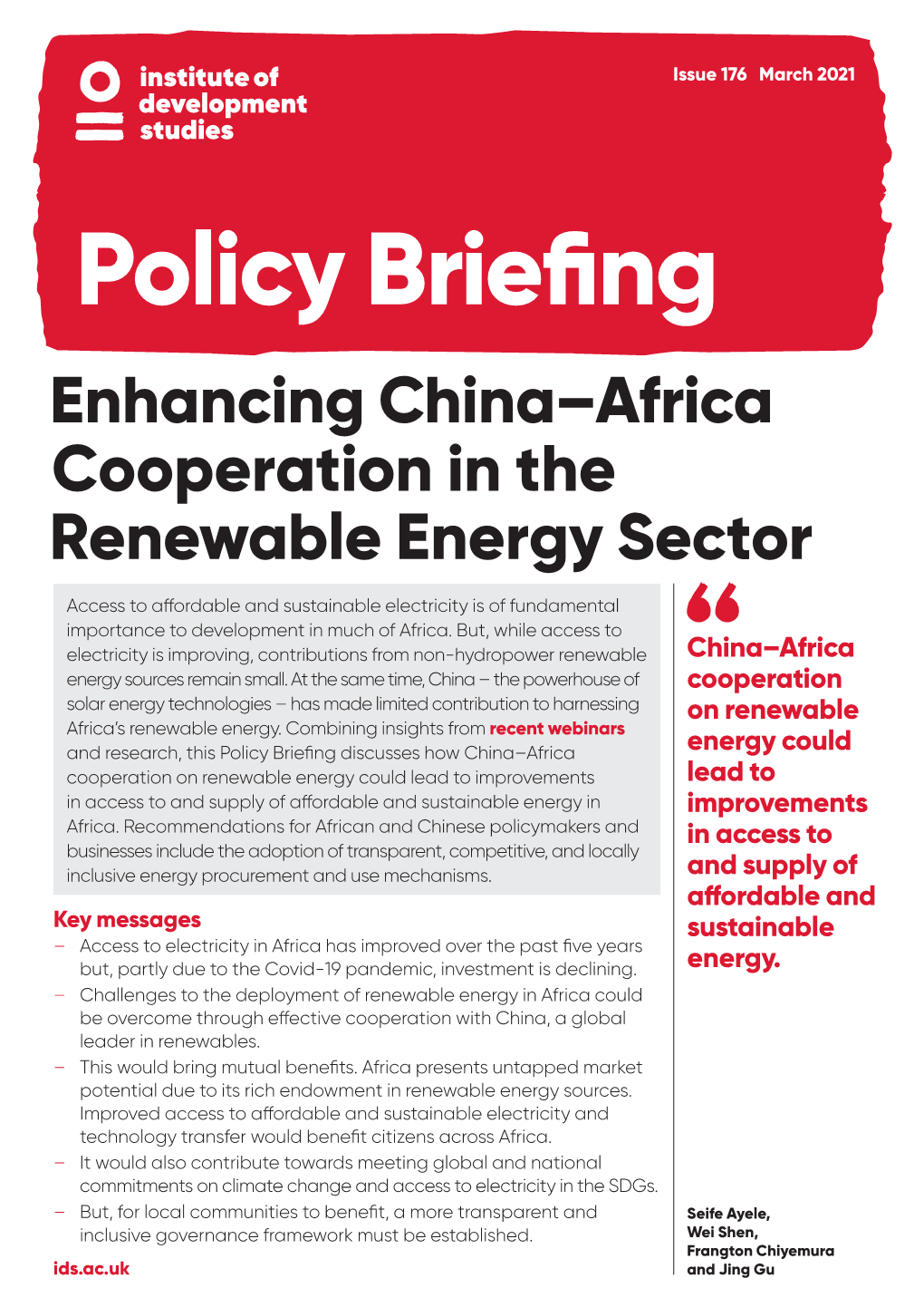 Enhancing China–Africa Cooperation in the Renewable Energy Sector